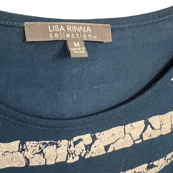 Lisa Rinna QVC Collection Womens Medium Blue & White Striped Short Sleeve Top - Picture 3 of 5